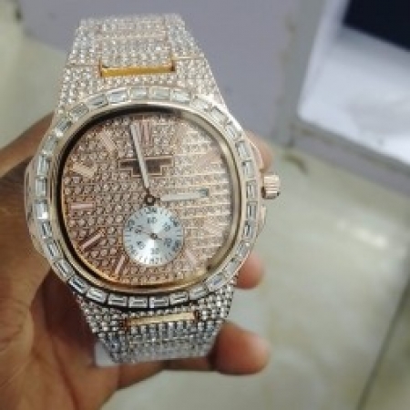 Silver Diamonds Patek Philippe Geneve Watch